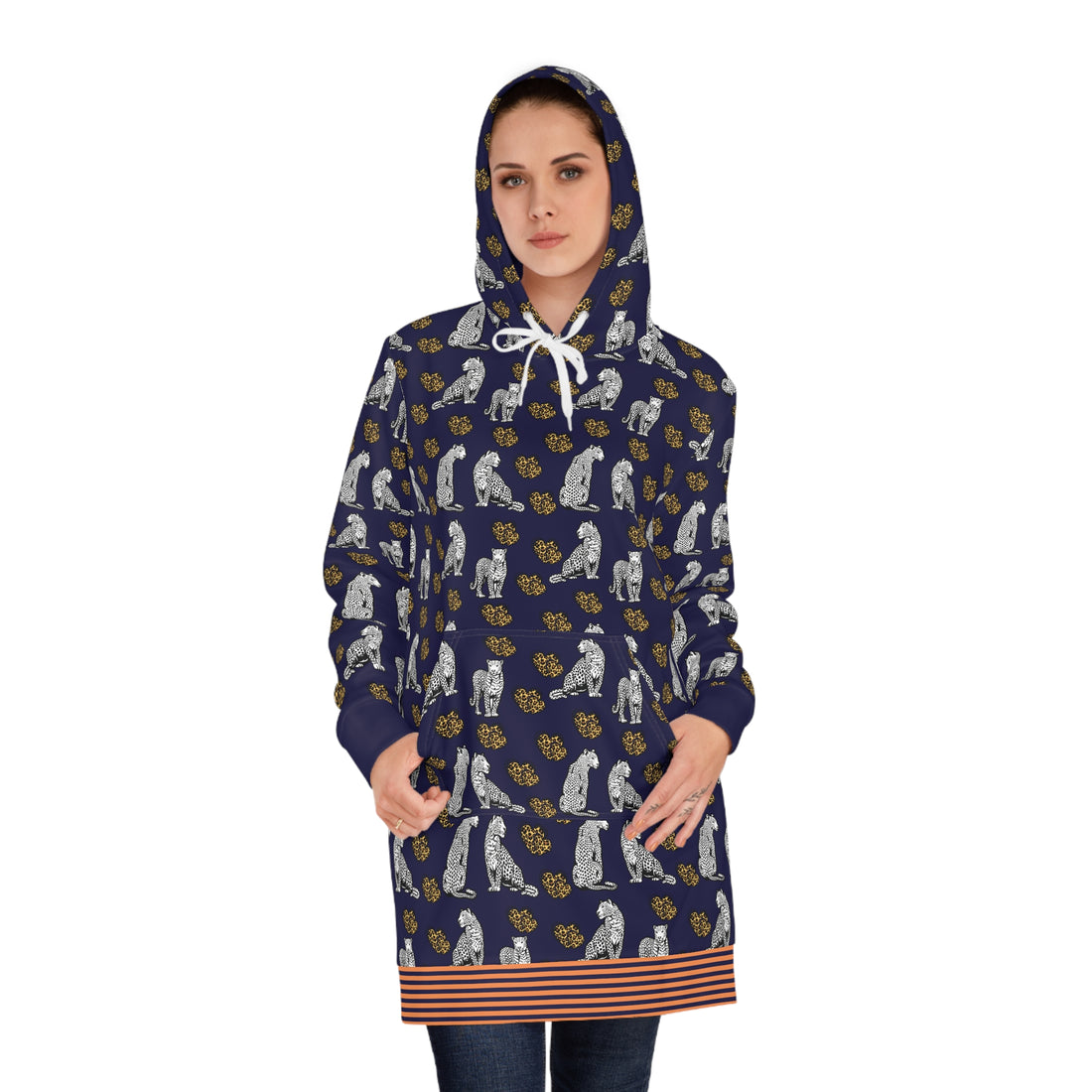 Ink Cheetah Hearts Hoodie Dress (AOP)