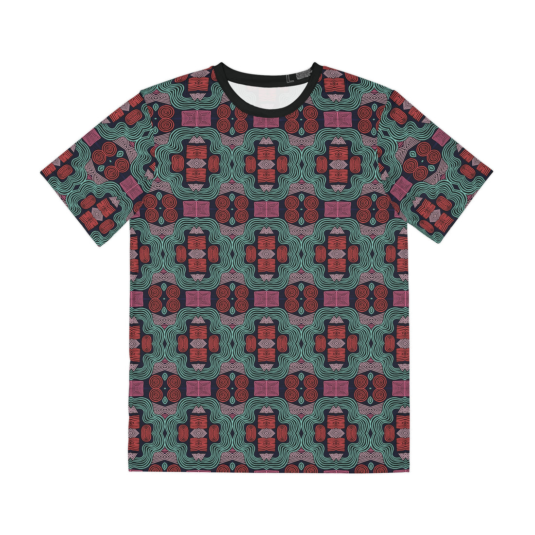 Black Geometric Print Men's Polyester Tee (AOP)
