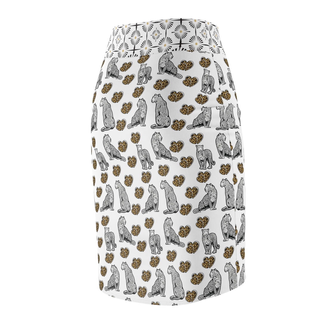 White Cheetah Hearts Pencil Skirt