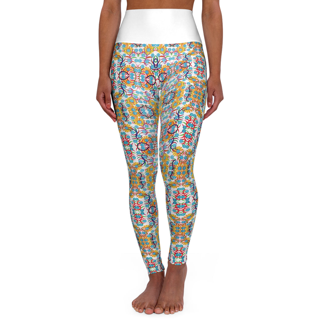White Sunflower Yoga Leggings