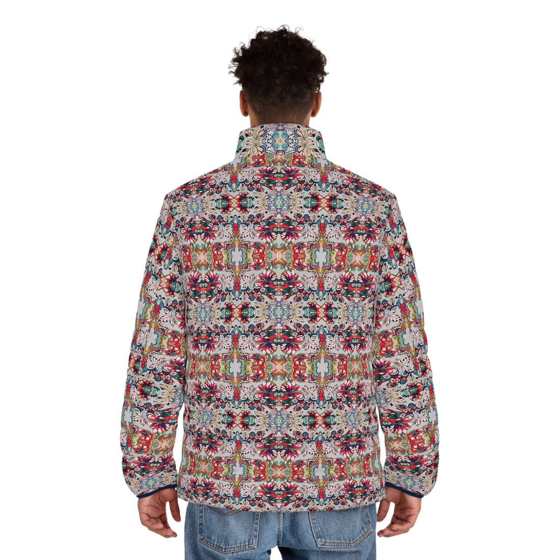 Slate Artsy Floral Pop Men's Puffer Jacket