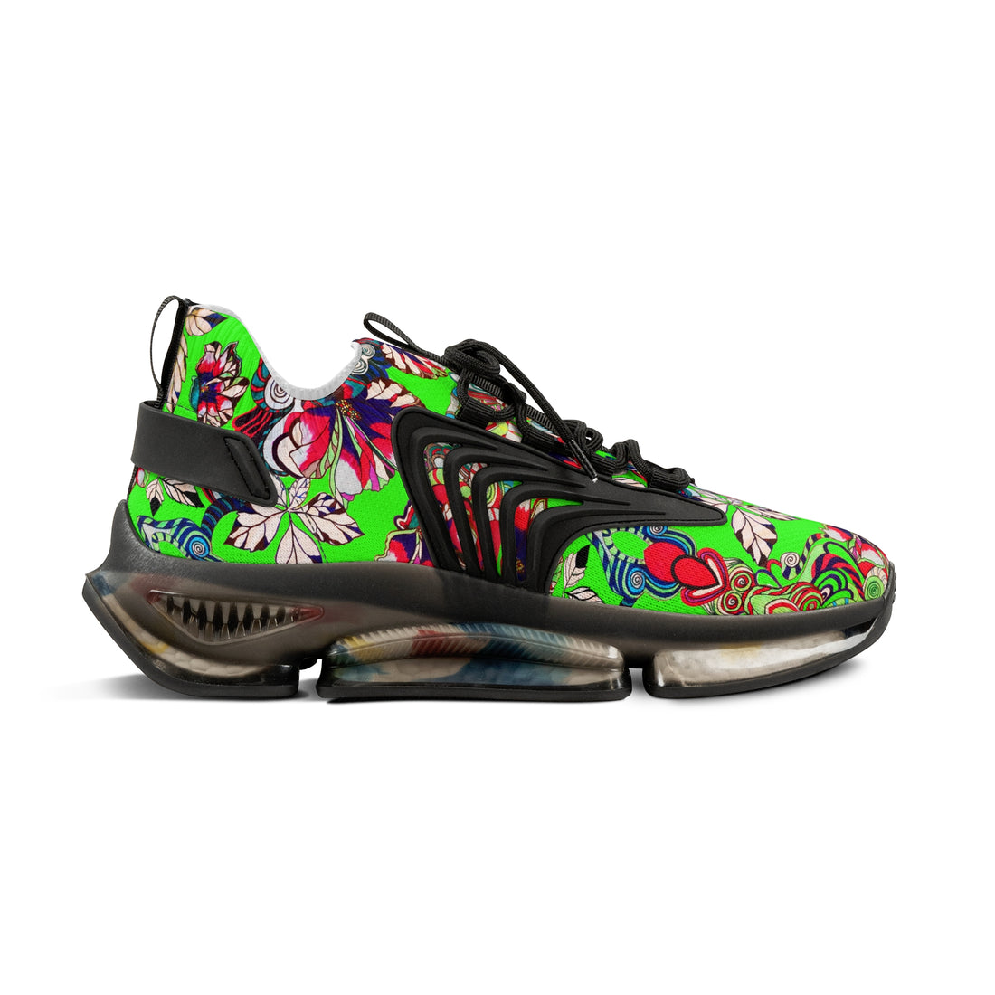 Neon Green Floral Pop OTT Men's Mesh Knit Sneakers