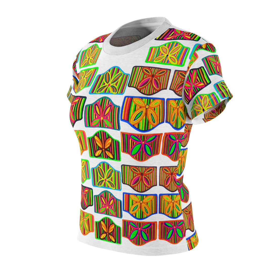 White Deco AOP Women's Cap Sleeves T-shirt