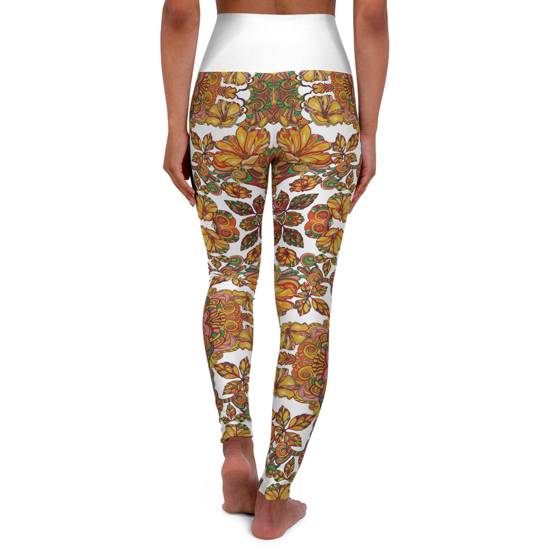White Artsy Floral Yoga Leggings