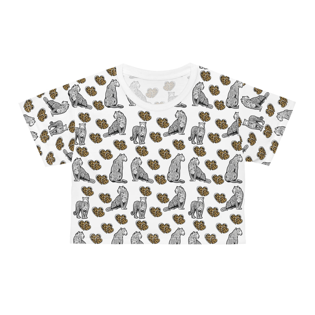 White Cheetah Hearts AOP Crop Tee