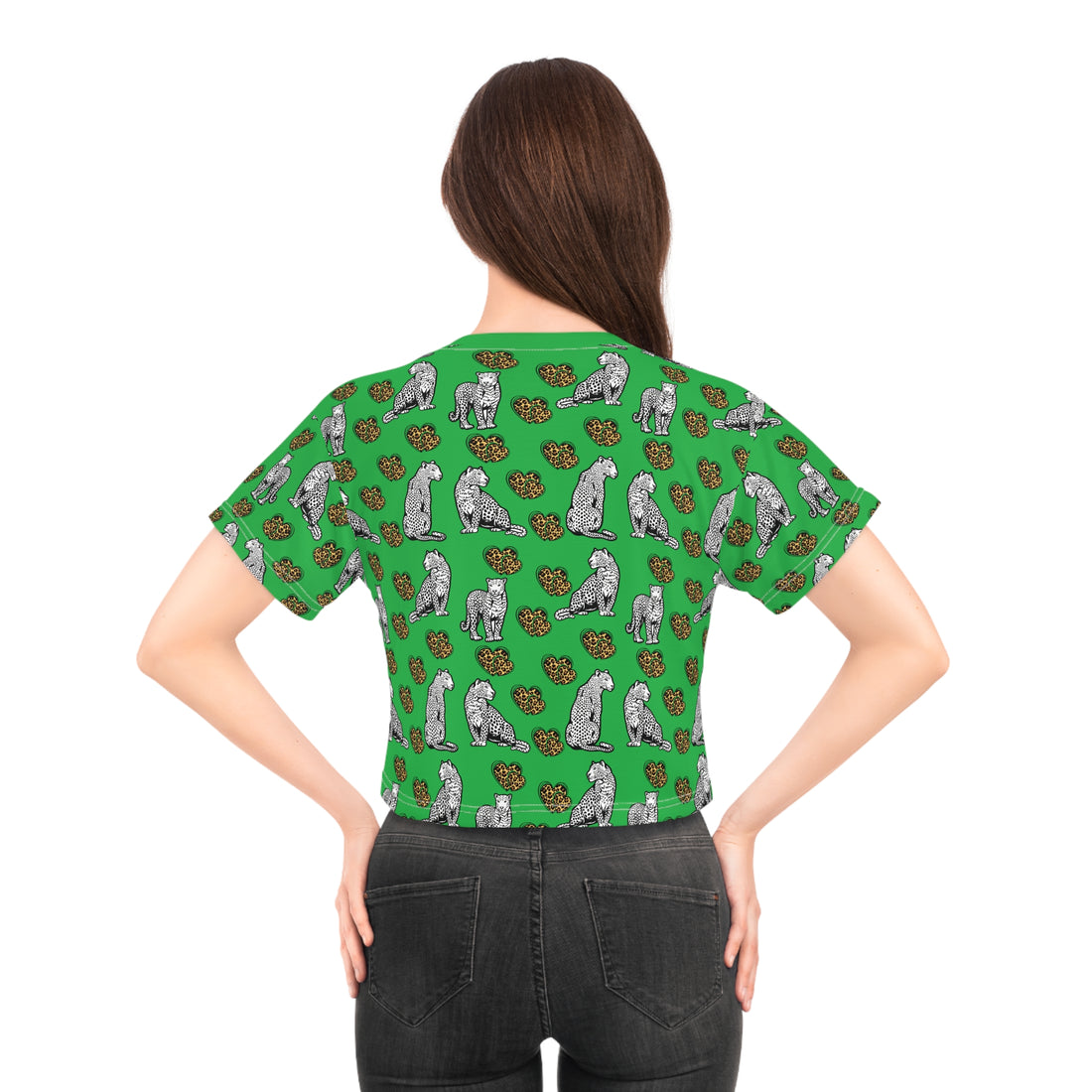 Lawn Green Cheetah Hearts AOP Crop Tee