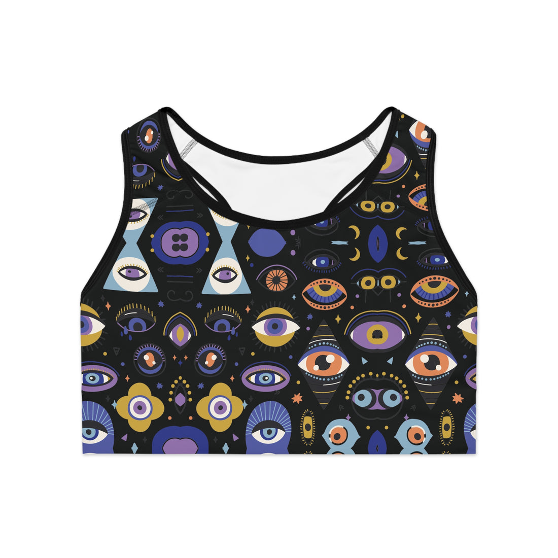 Black Abstract Evil Eye Racerback (AOP) Sports Bra
