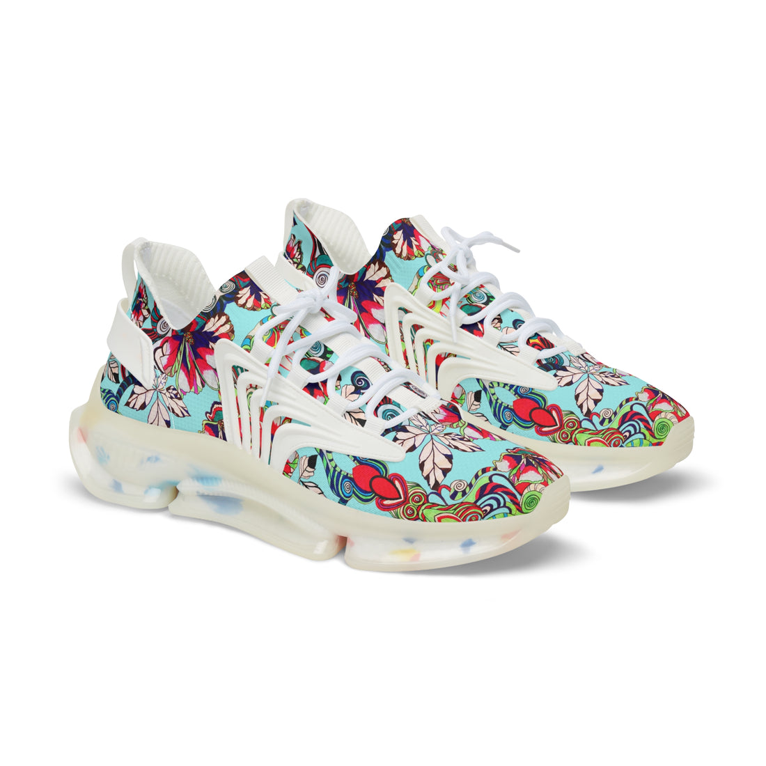 icy blue graphic floral print mesh knit sneakers