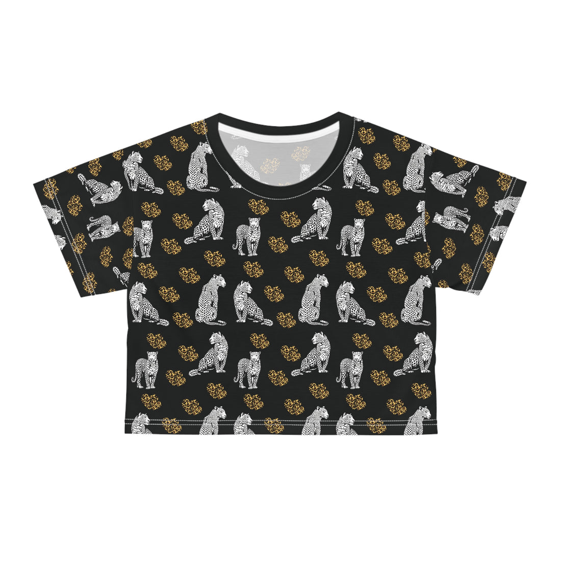 Black Cheetah Hearts AOP Crop Tee