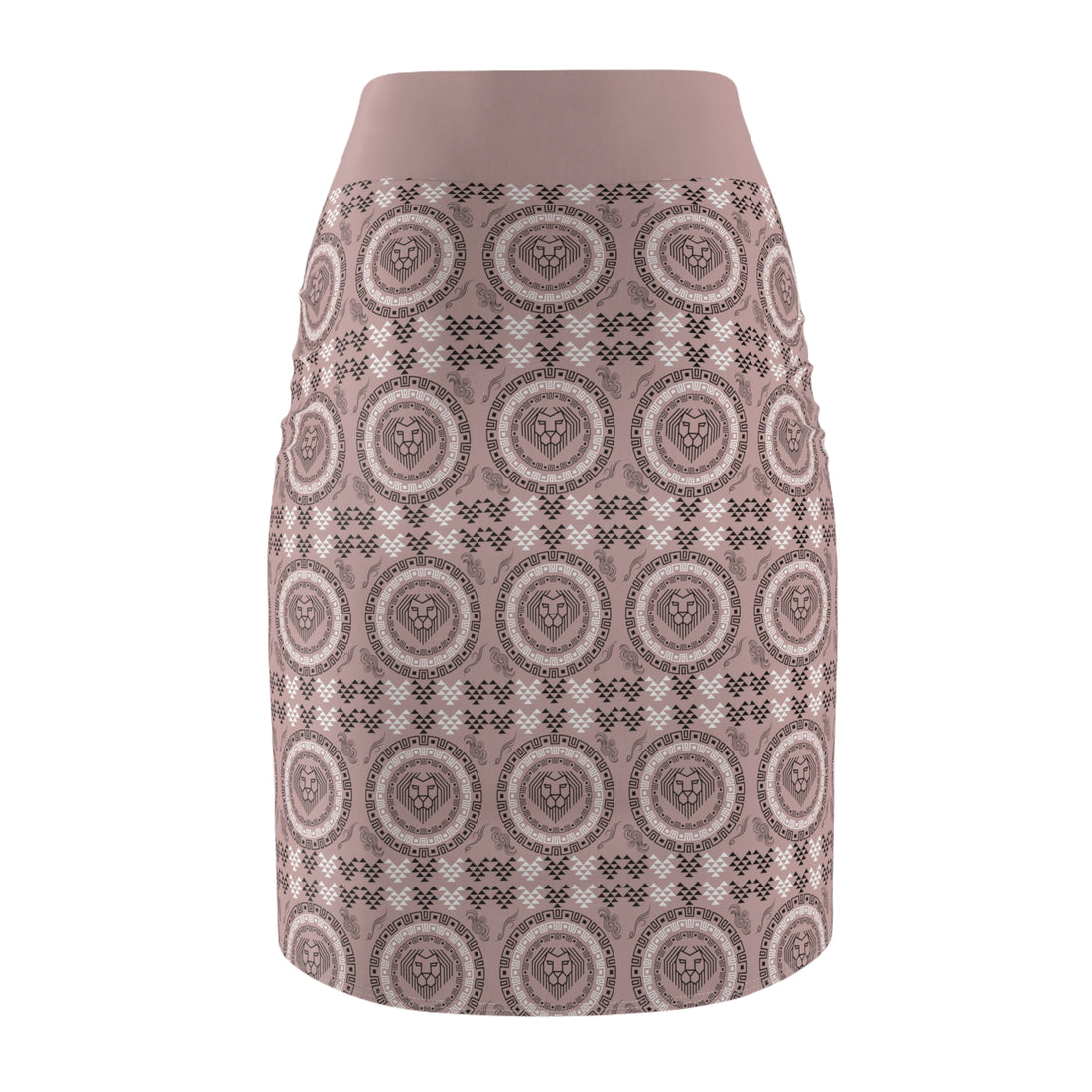 Taupe Geo Lion Head Pencil Skirt