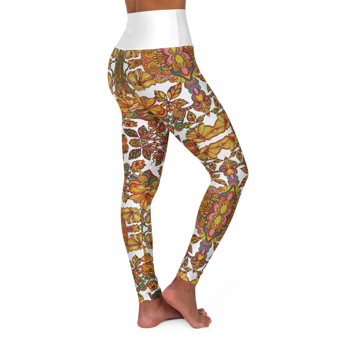White Artsy Floral Yoga Leggings