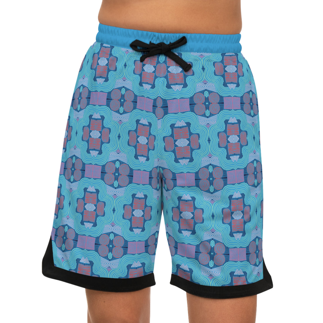 Aqua Geometric Print Basketball Rib Shorts (AOP)