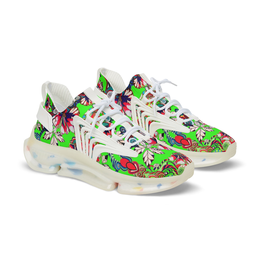 Neon Green Floral Pop OTT Men's Mesh Knit Sneakers