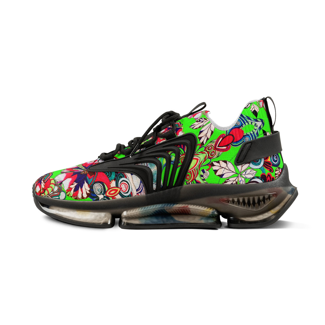 Neon Green Floral Pop OTT Men's Mesh Knit Sneakers