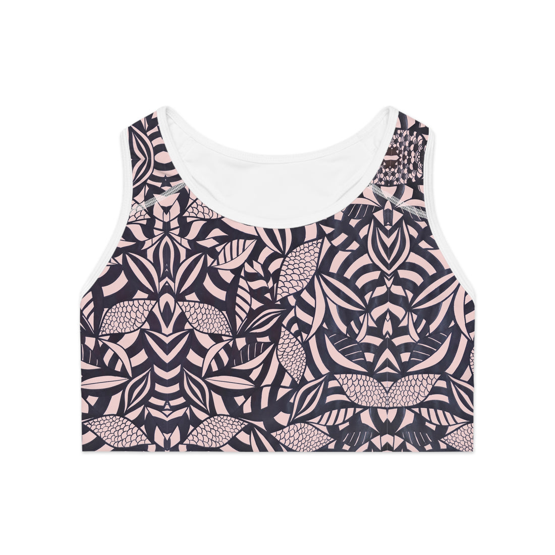 Pale Pink Tropical Minimalist Racerback (AOP) Sports Bra