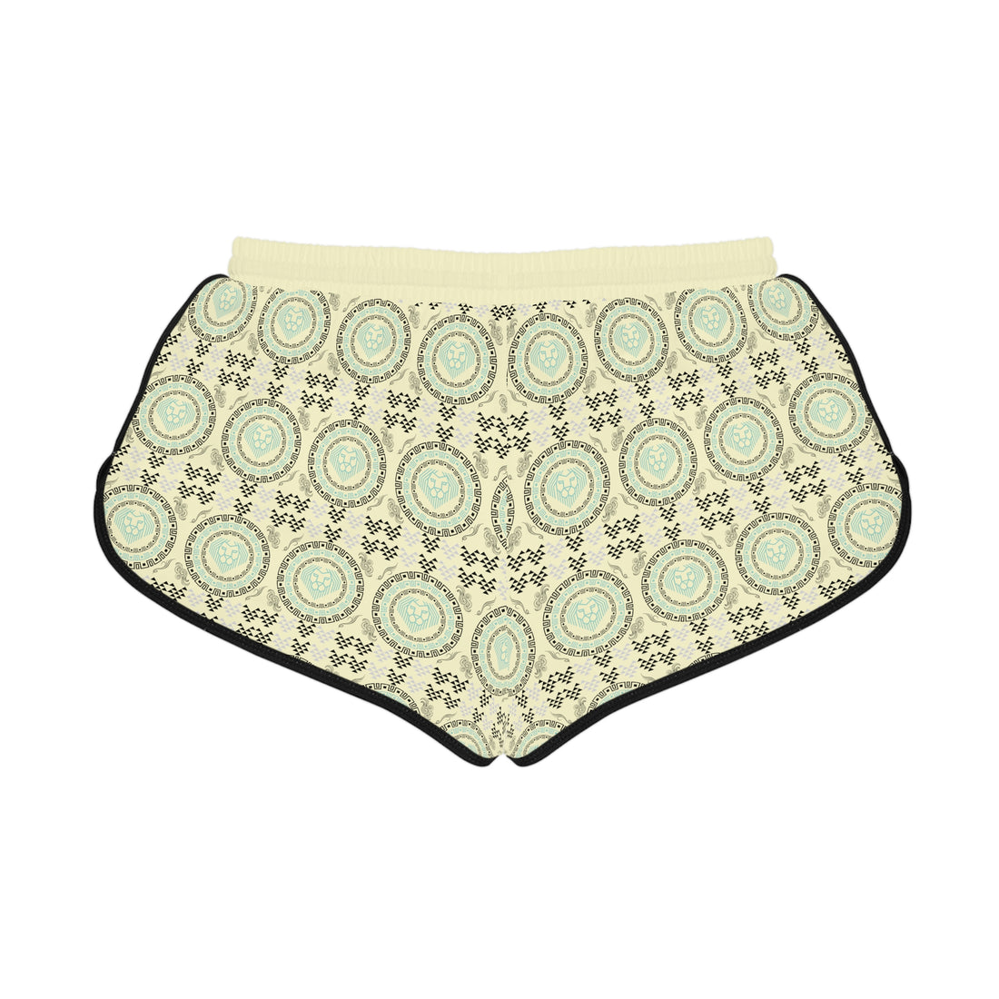 Cream Geo Lion Head Relaxed Gym Shorts