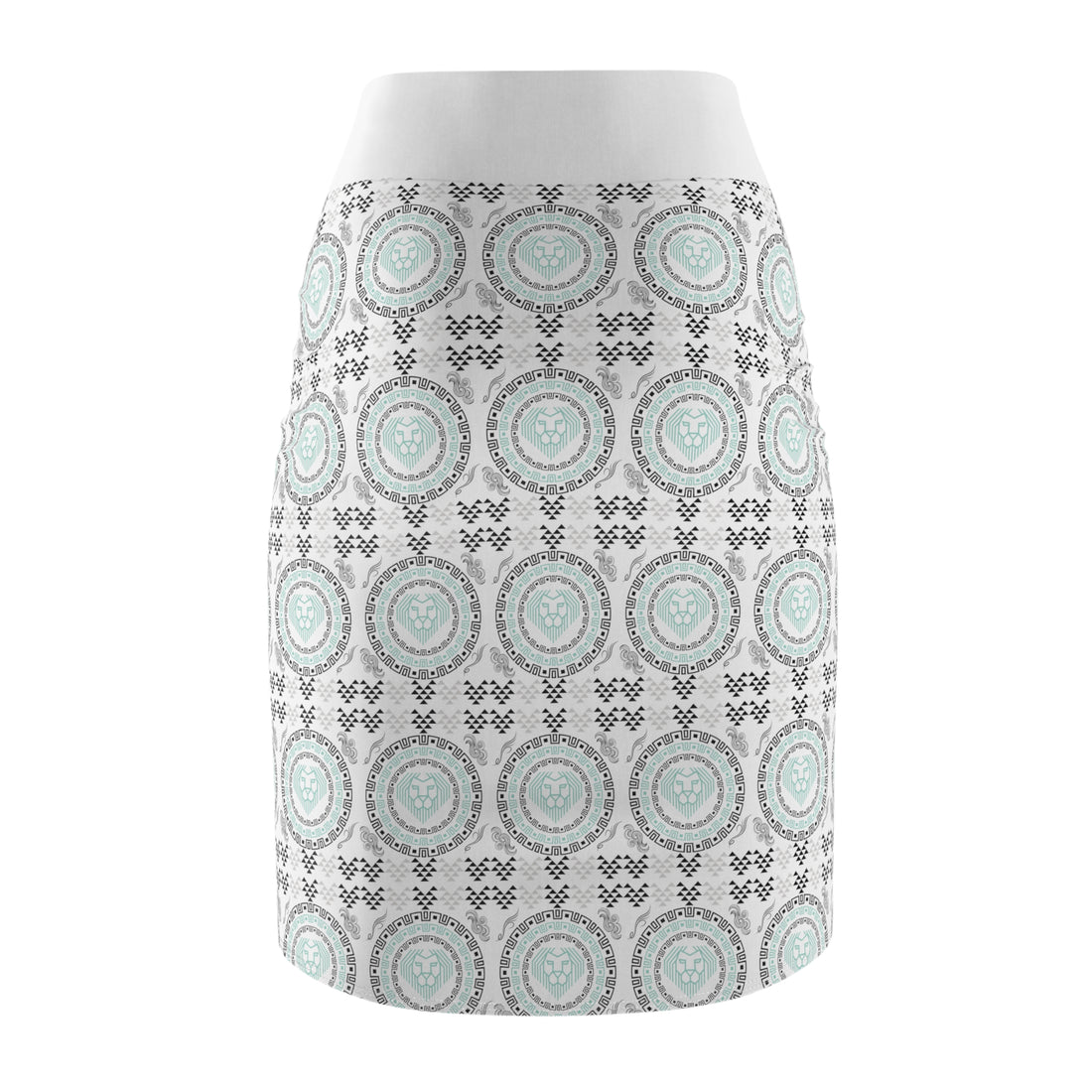White Geo Lion Head Pencil Skirt