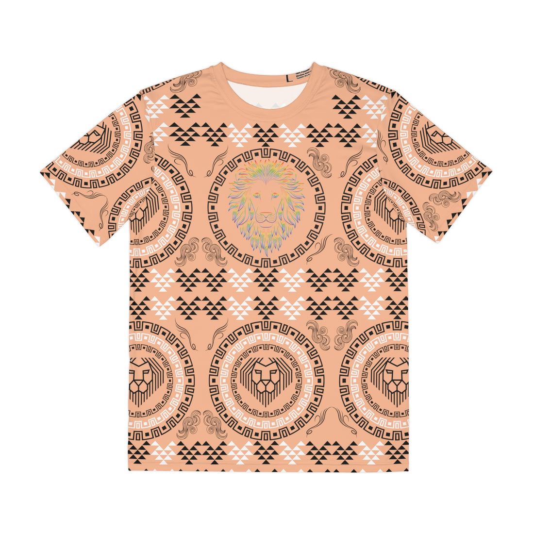 Peach Geo Lion Head Polyester Tee (AOP)