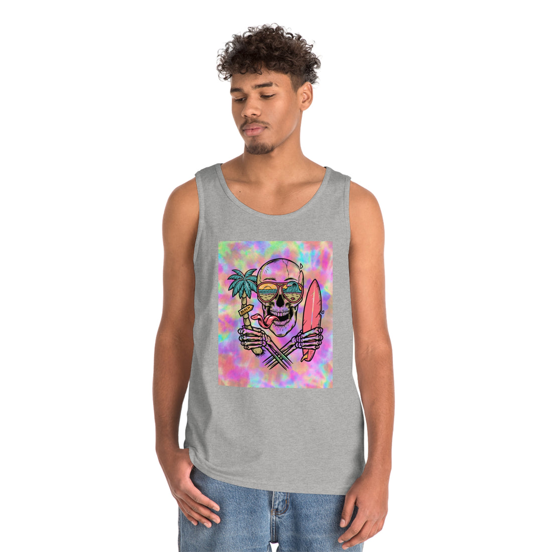 tye dye skull print men's unisex tank top