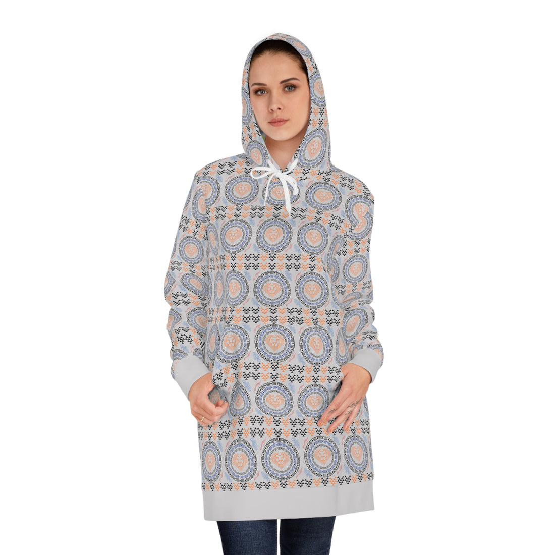 Slate Geo Lion Head Hoodie Dress (AOP)