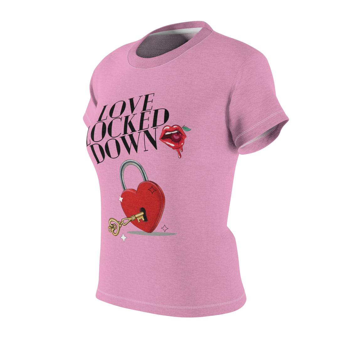 Muted Pink Love Locked Typography AOP Women's Cap Sleeves T-shirt