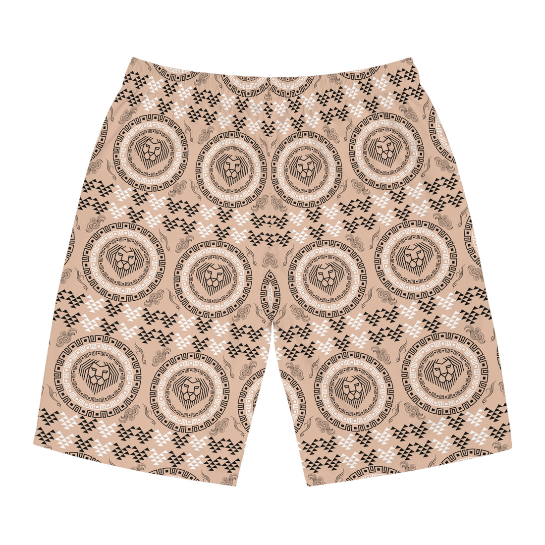 Nude Geo Lion Head Men's Board Shorts (AOP)