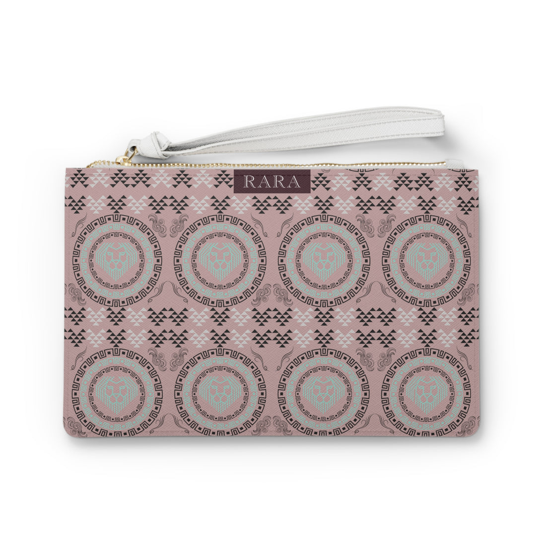 Taupe Geo Lion Head Clutch Bag