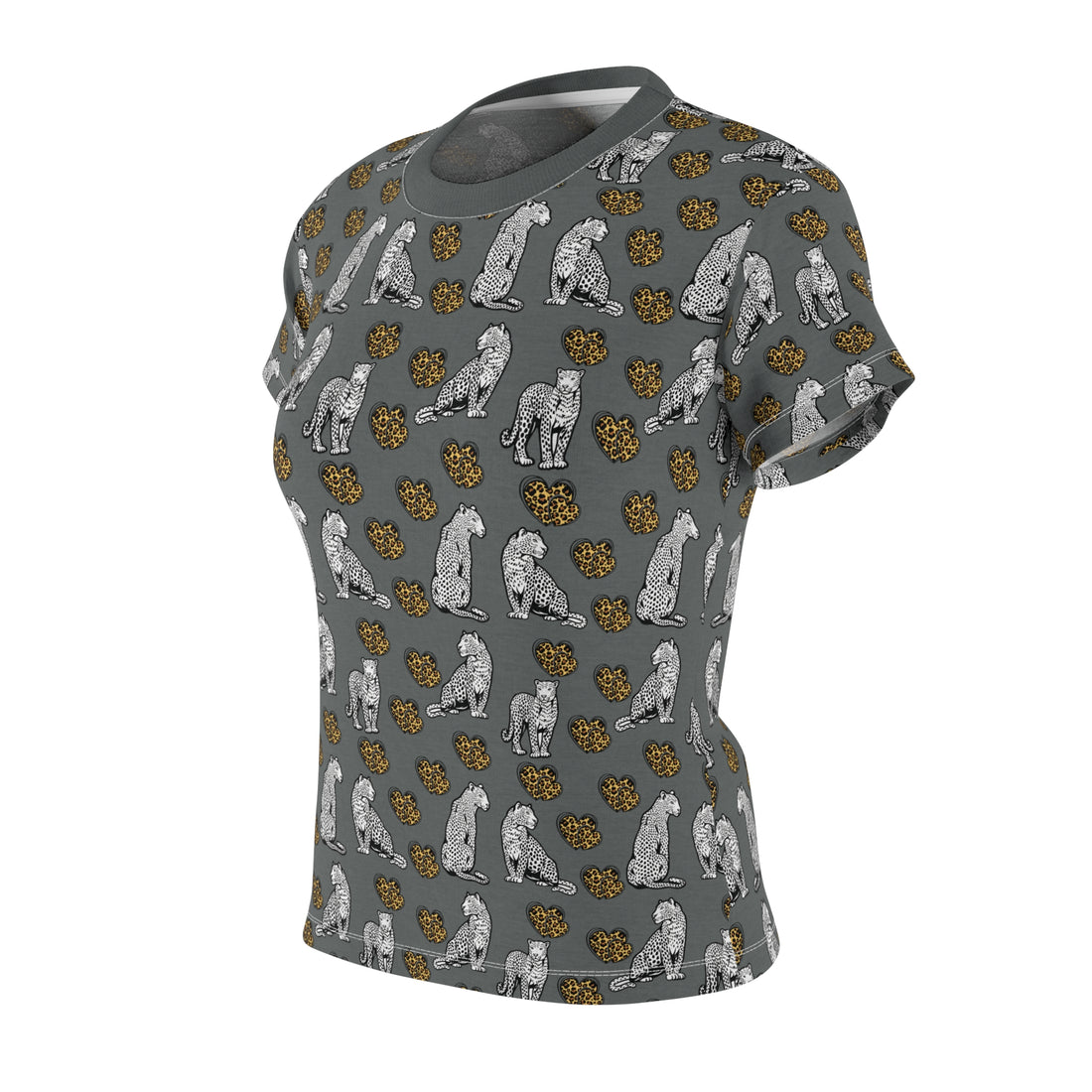 Ash Cheetah Hearts AOP Women's Cap Sleeves T-shirt