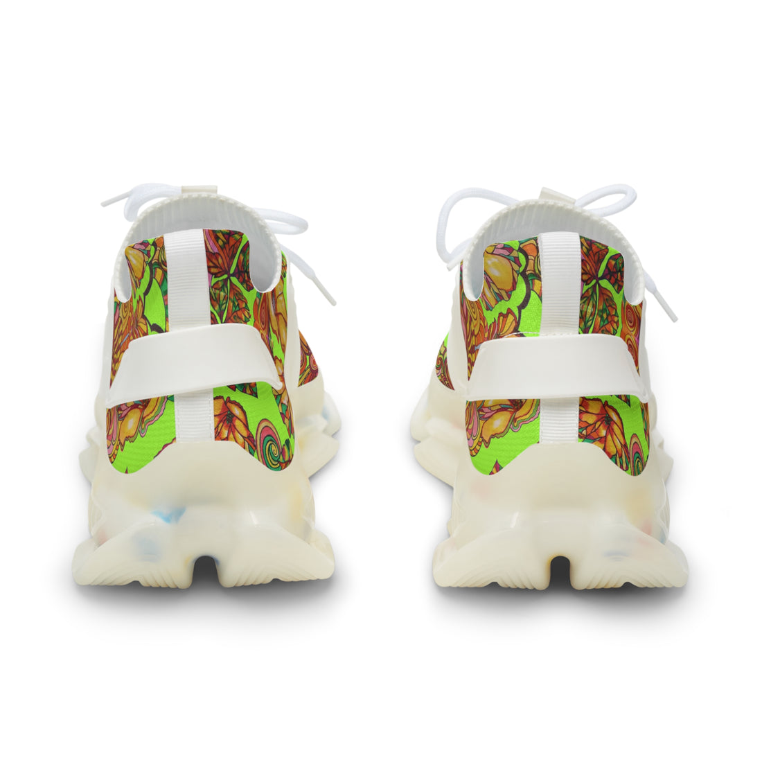 men's lime green floral print mesh knit sneakers