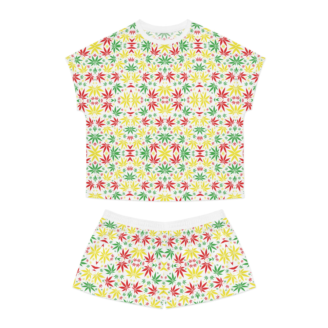 White Tropical Rasta Toned Short Pajama Set (AOP)