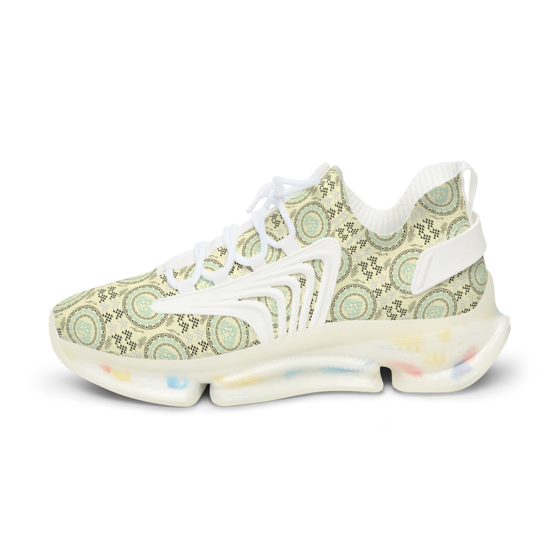 Cream Geo Lion Head Men's Mesh Knit Sneakers