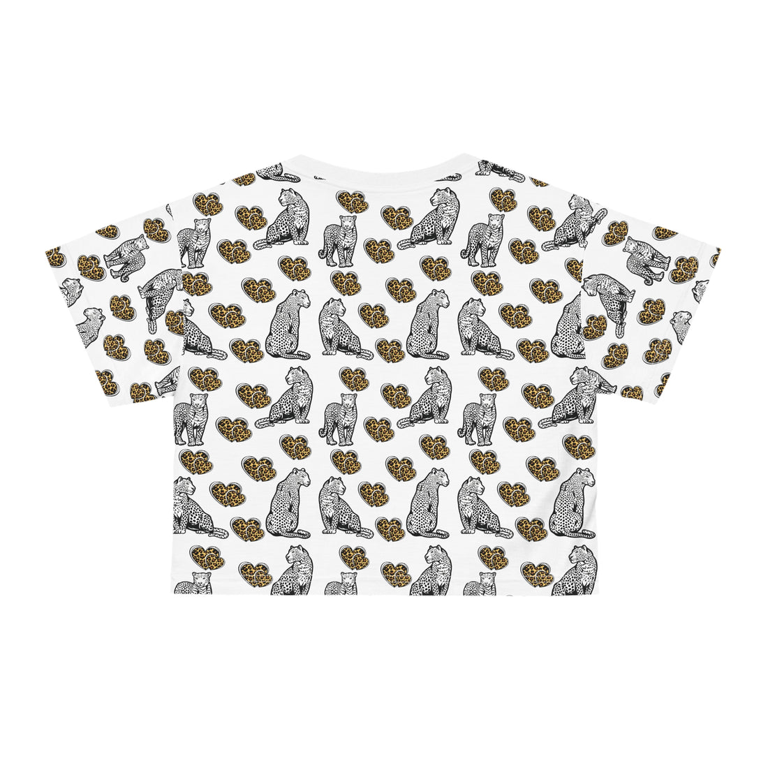 White Cheetah Hearts AOP Crop Tee
