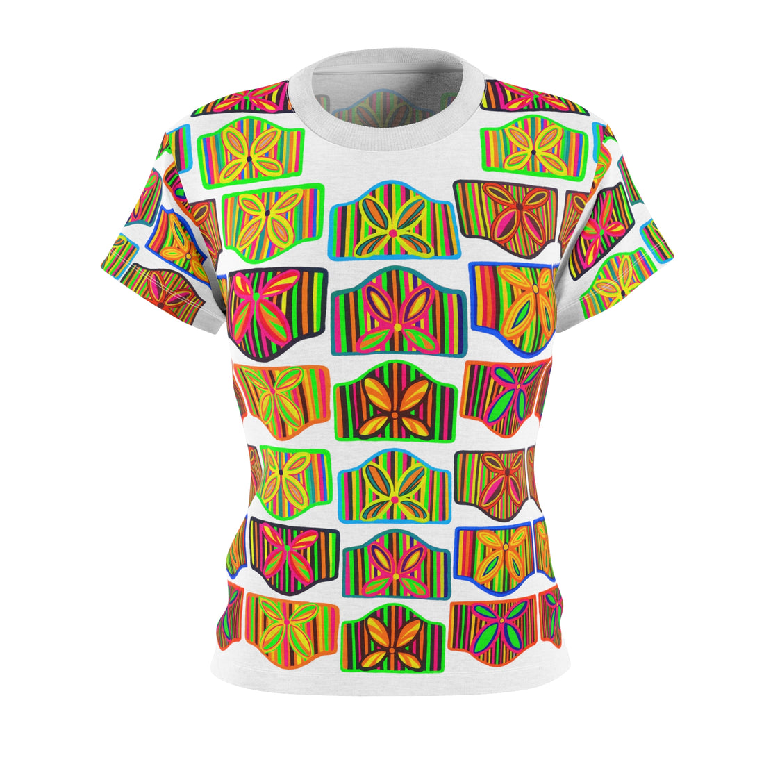 White Deco AOP Women's Cap Sleeves T-shirt