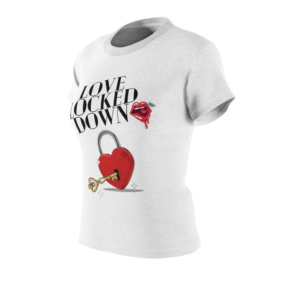 White Love Locked Typography AOP Women's Cap Sleeves T-shirt