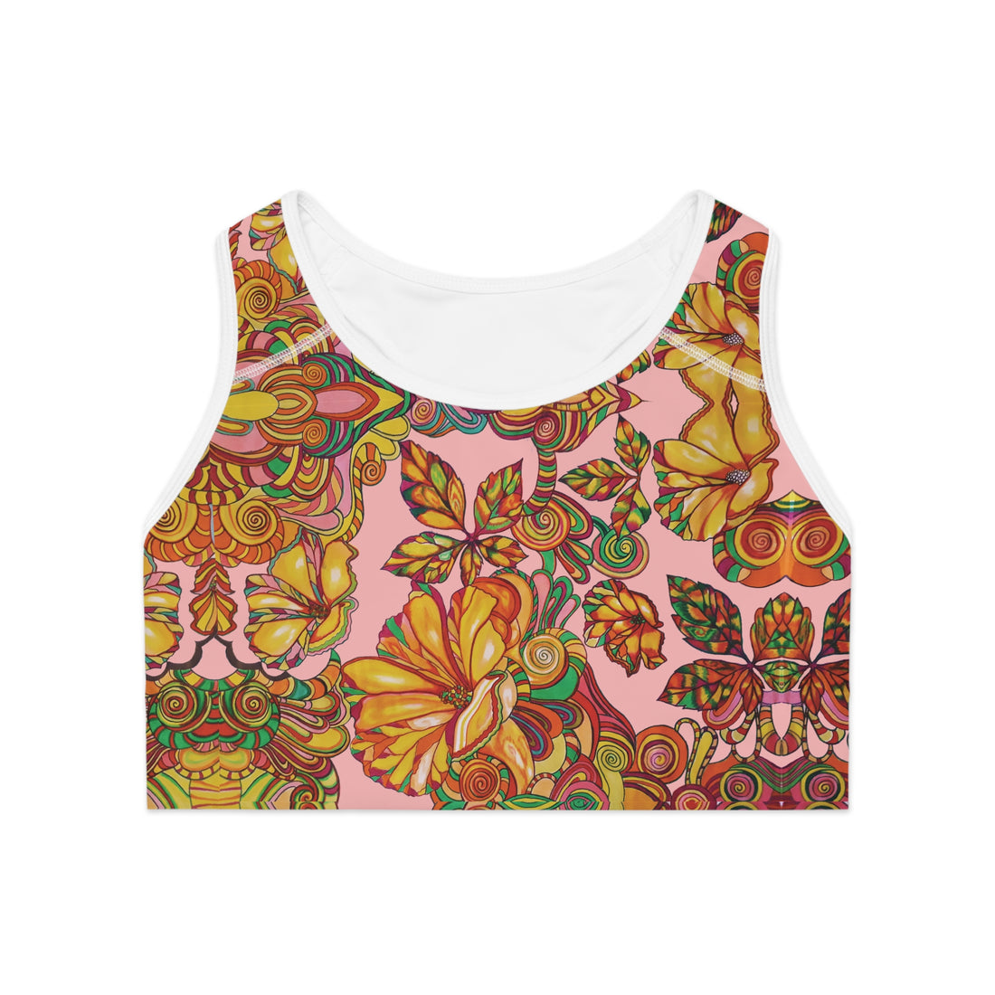 Blush Artsy Floral Racer Back (AOP) Sports Bra