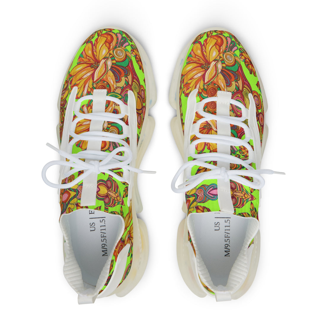 men's lime green floral print mesh knit sneakers