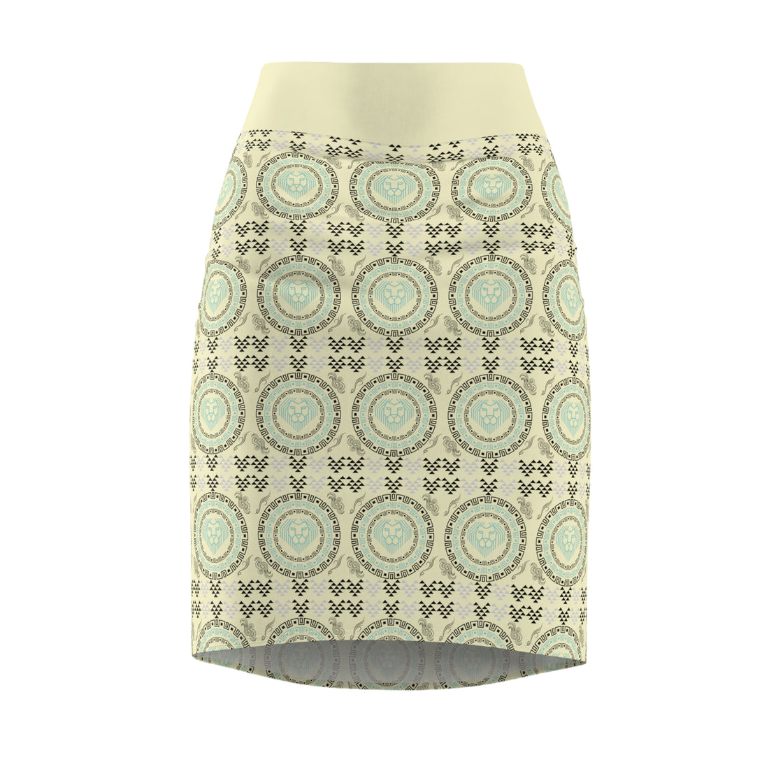 Cream Geo Lion Head Pencil Skirt