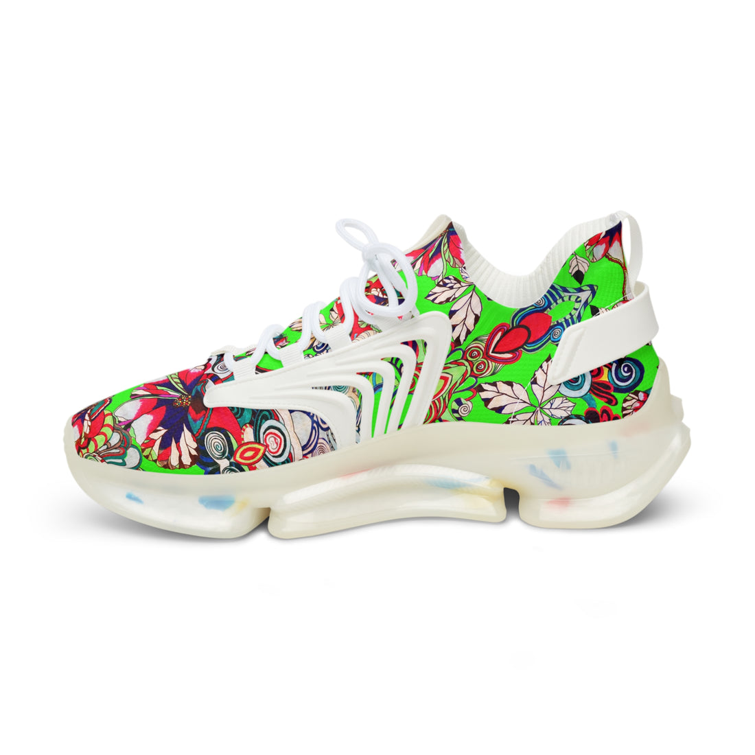 Neon Green Floral Pop OTT Men's Mesh Knit Sneakers