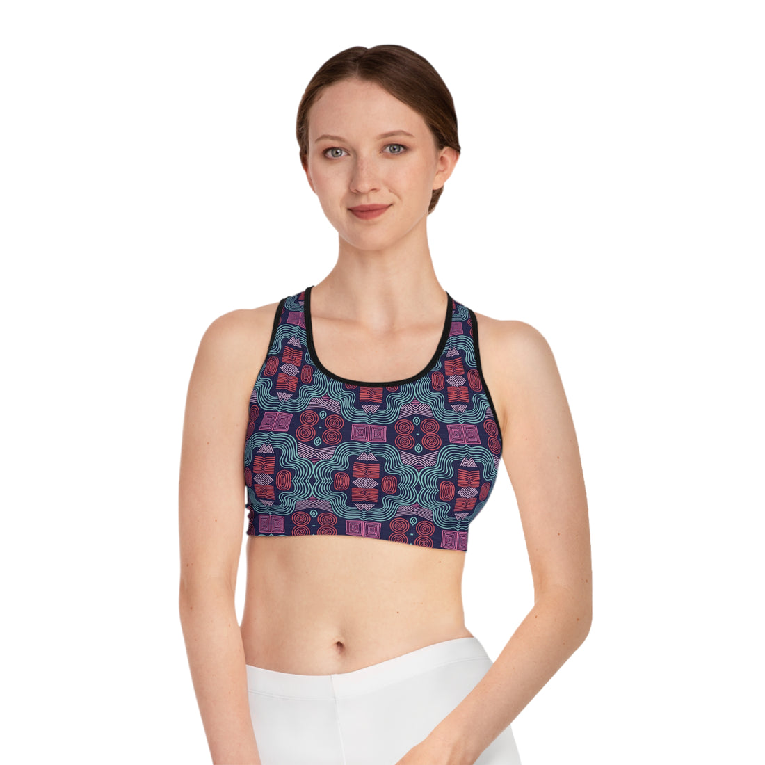 Ink Geometric Print (AOP) Racerback Sports Bra