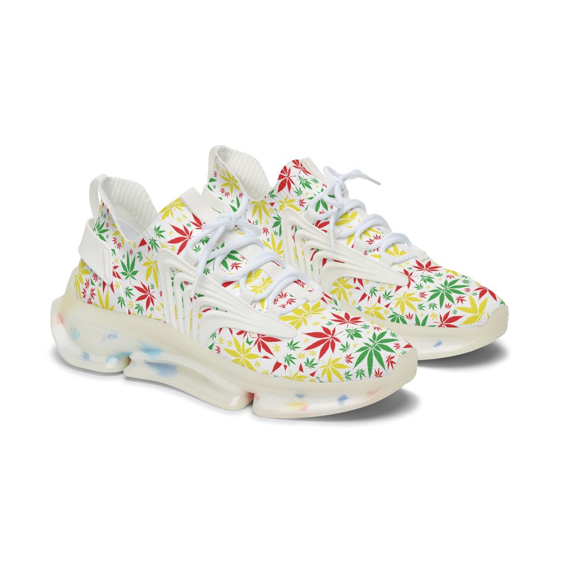 White Tropical Rasta Toned Women's Mesh Knit Sneakers