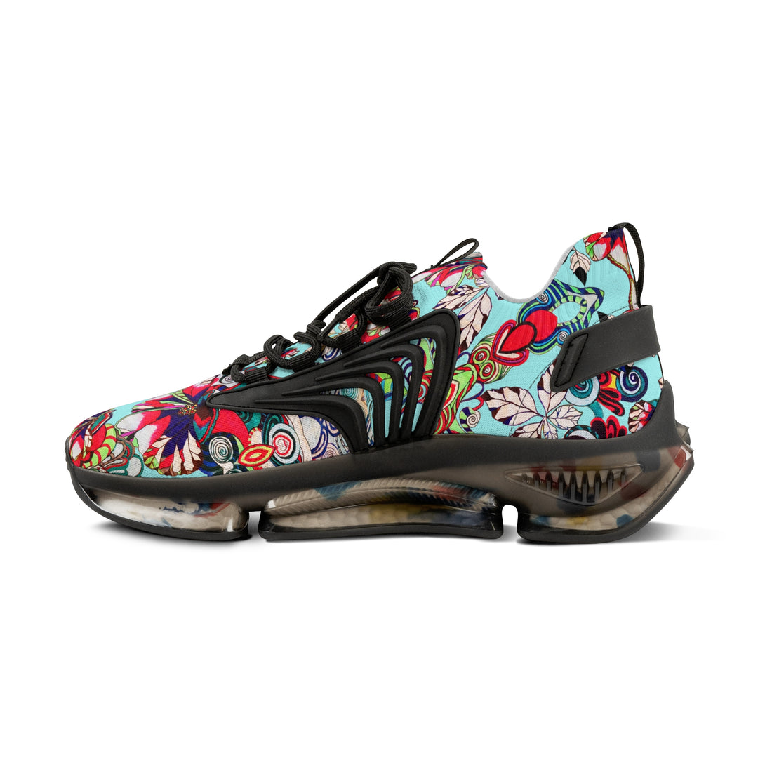 Icy Blue Floral Pop OTT Men's Mesh Knit Sneakers