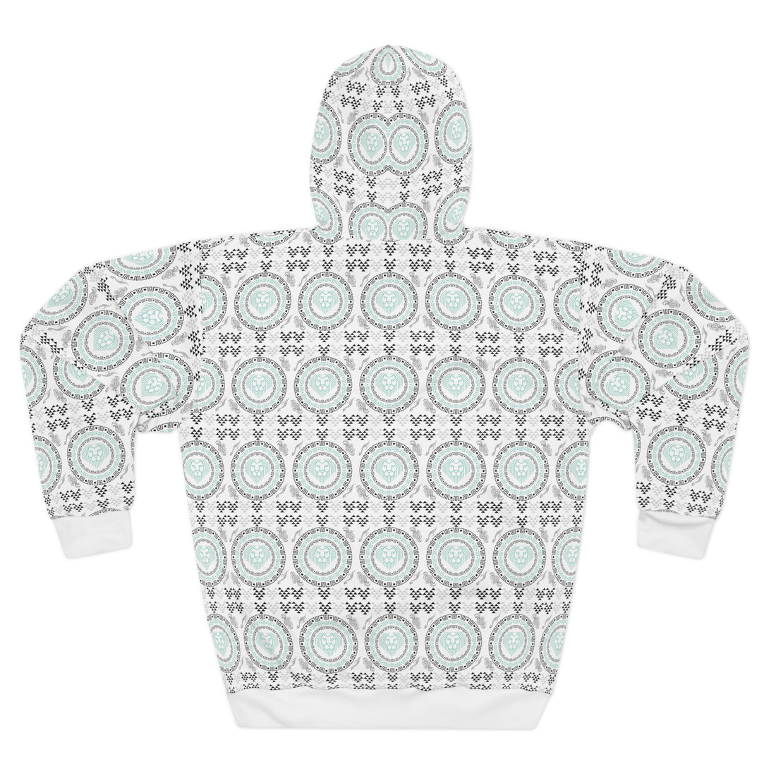 White Geo Lion Head Pullover Hoodie
