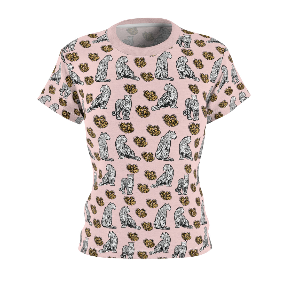Pale Pink Cheetah Hearts AOP Women's Cap Sleeves T-shirt