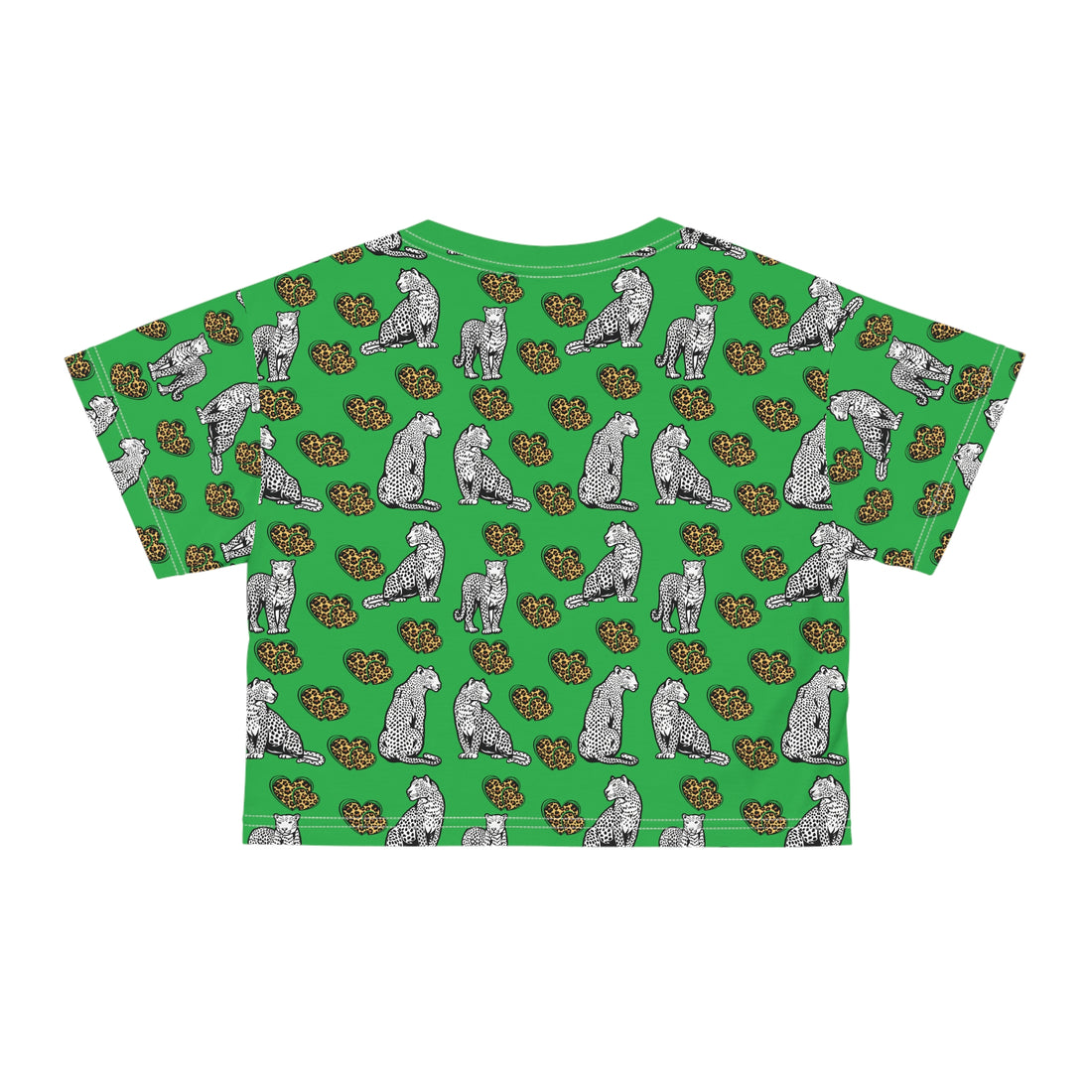 Lawn Green Cheetah Hearts AOP Crop Tee