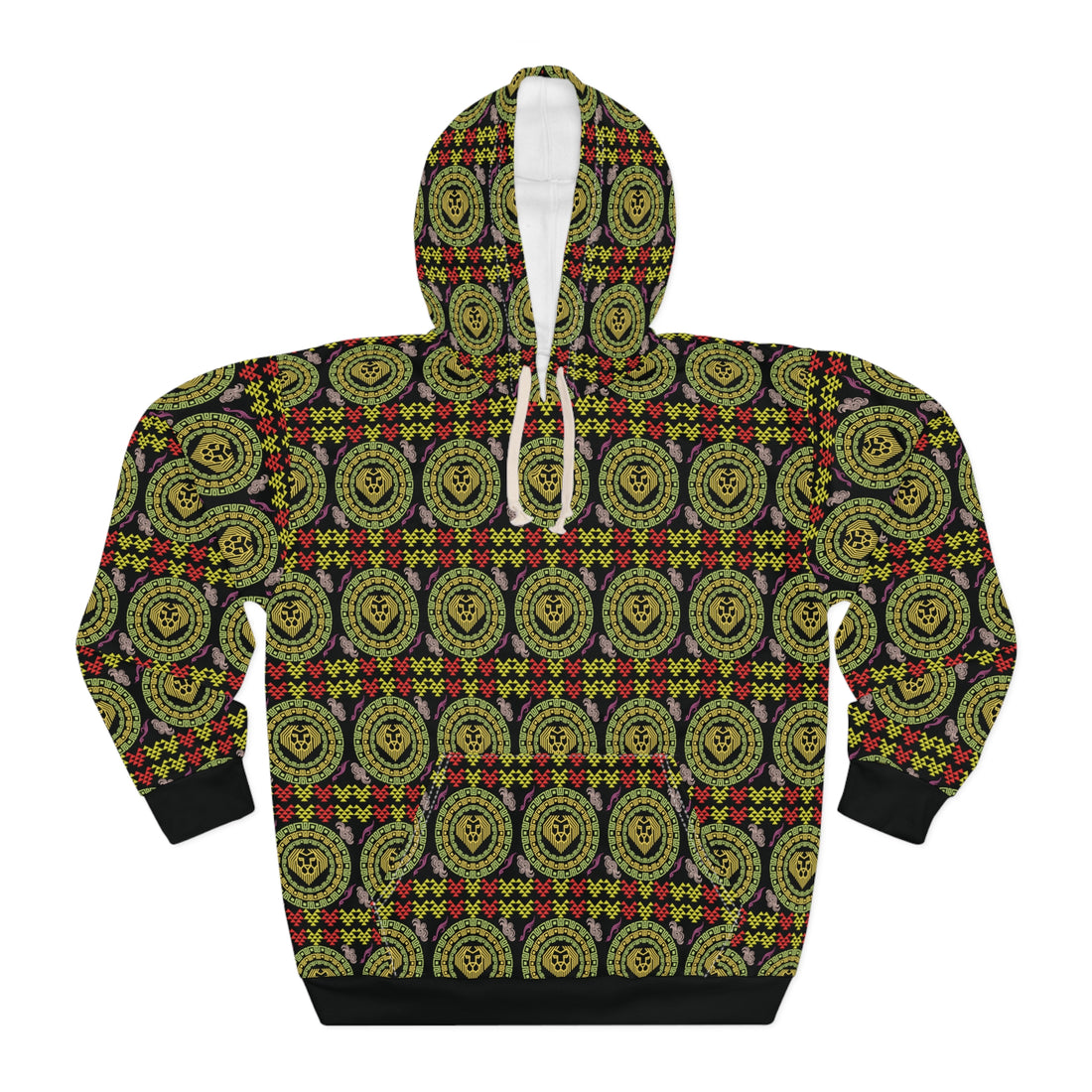 Black Geo Lion Head Pullover Hoodie