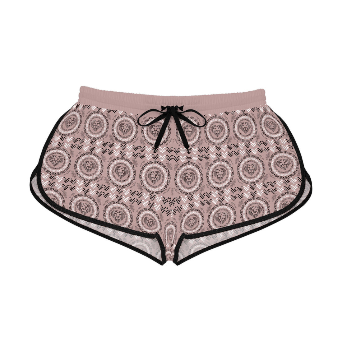 Taupe Geo Lion Head Relaxed Gym Shorts