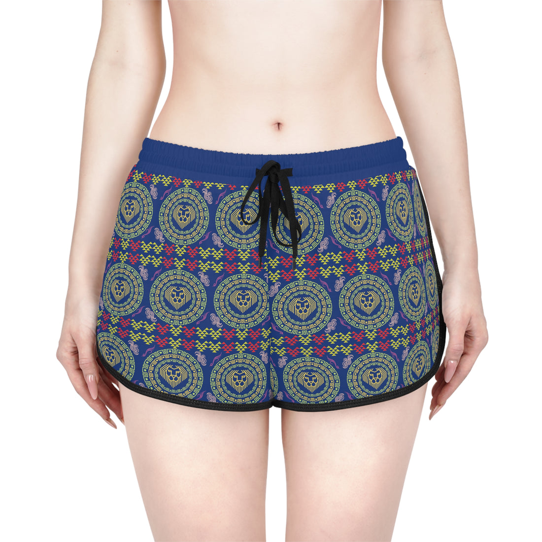 Blue Geo Lion Head Relaxed Gym Shorts