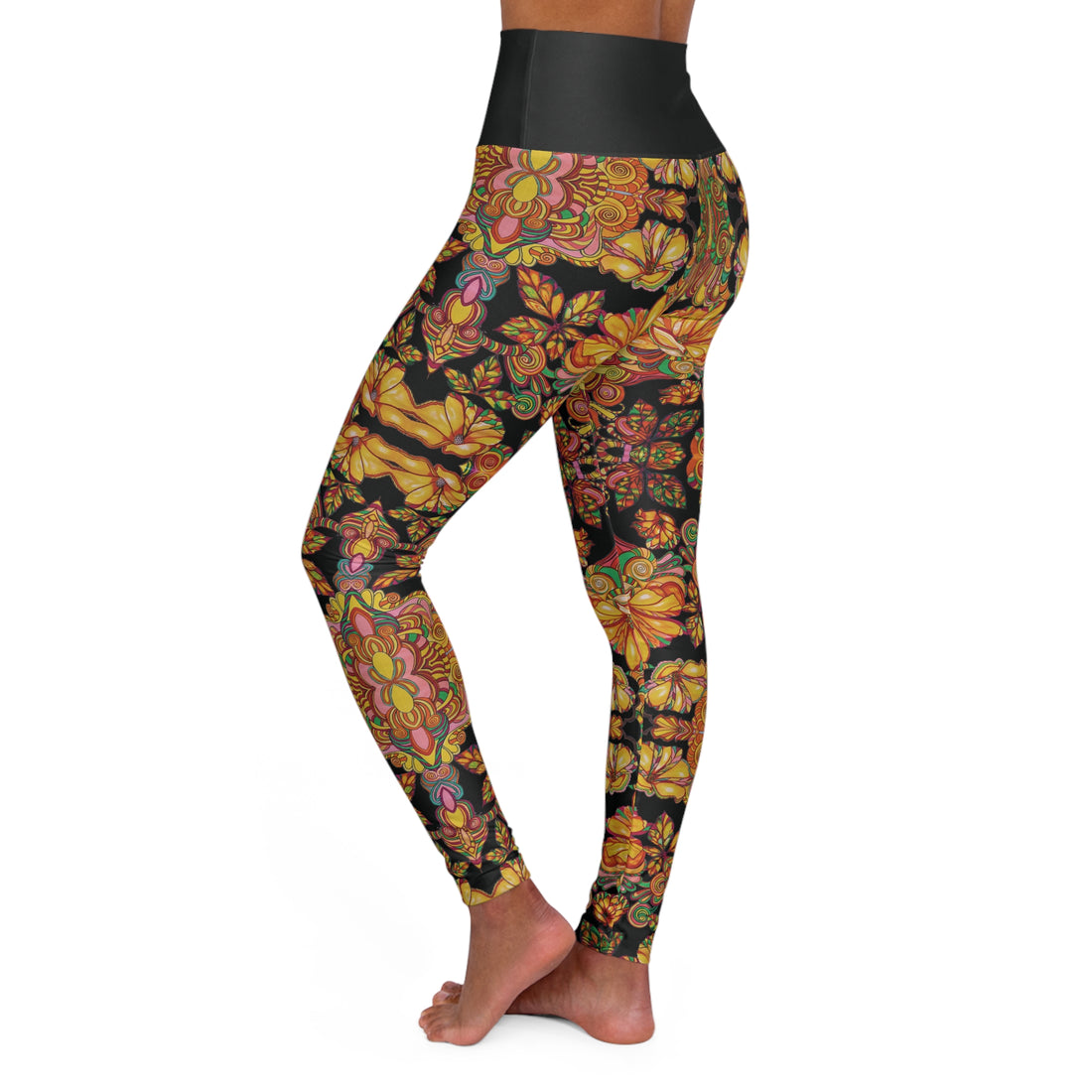 Black Artsy Floral Yoga Leggings