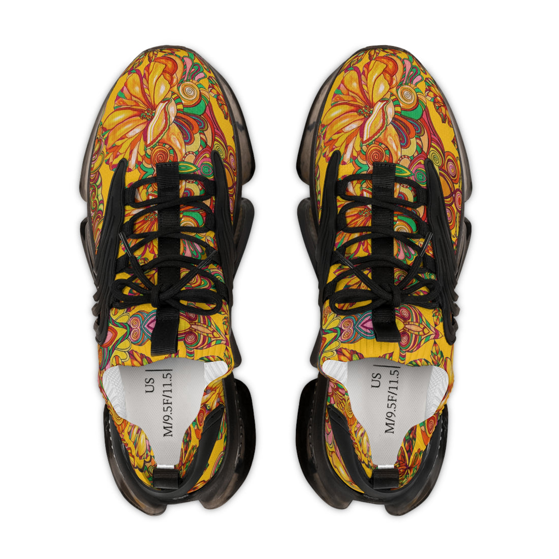 Yellow Artsy Floral OTT Men's Mesh Knit Sneakers