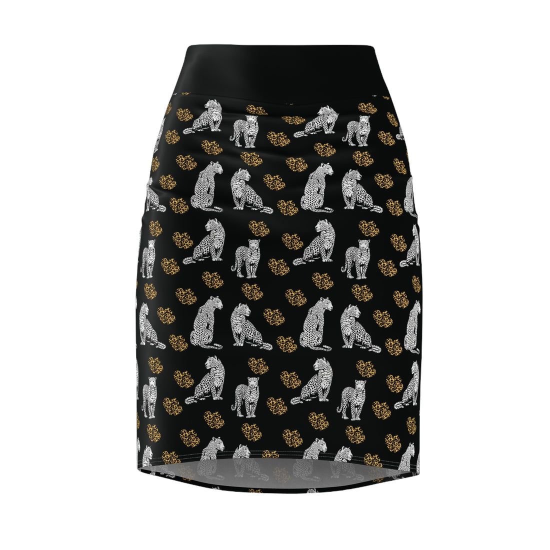 Black Cheetah Hearts Pencil Skirt
